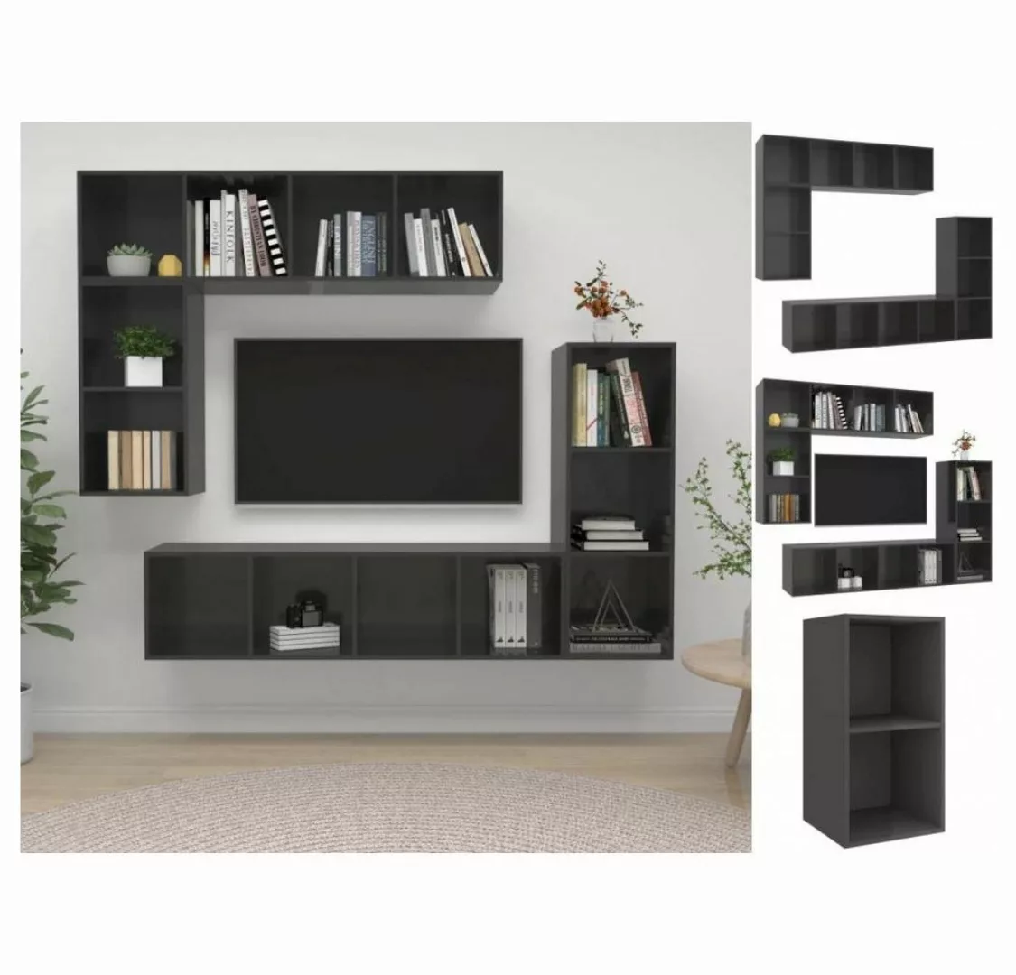 vidaXL TV-Schrank 4-tlg TV-Schrank-Set Hochglanz-Grau Spanplatte günstig online kaufen