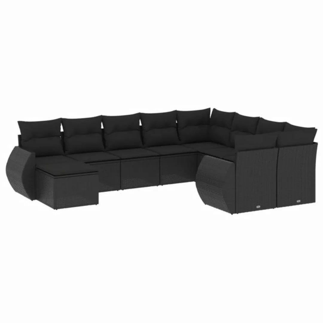 vidaXL Sofaelement 10-tlg. Garten-Sofagarnitur mit Kissen Schwarz Poly Ratt günstig online kaufen