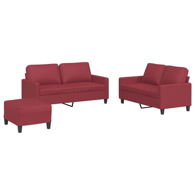 vidaXL Sofa Sofagarnitur mit Kissen Kunstleder, Standard + Fußhocker, Rot günstig online kaufen