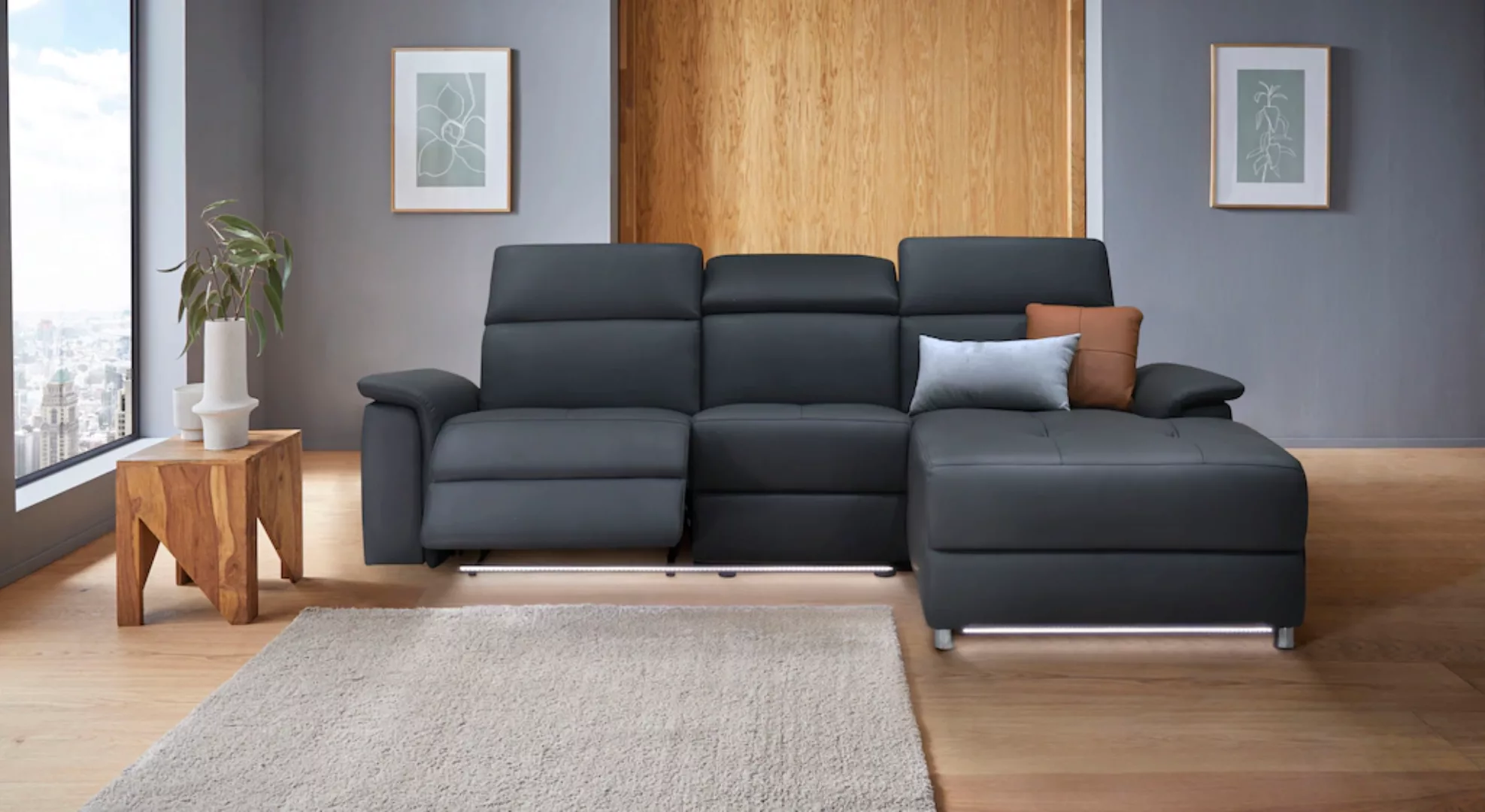 Places of Style Ecksofa "Pareli, L-Form, 259cm,m. Recamiere, Echtleder, Kun günstig online kaufen