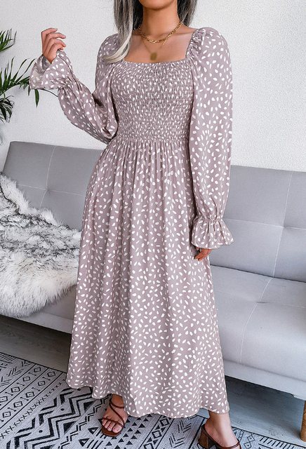 CHENIN Plisseekleid Langärmliges Resort-Kleid mit quadratischem Ausschnitt günstig online kaufen