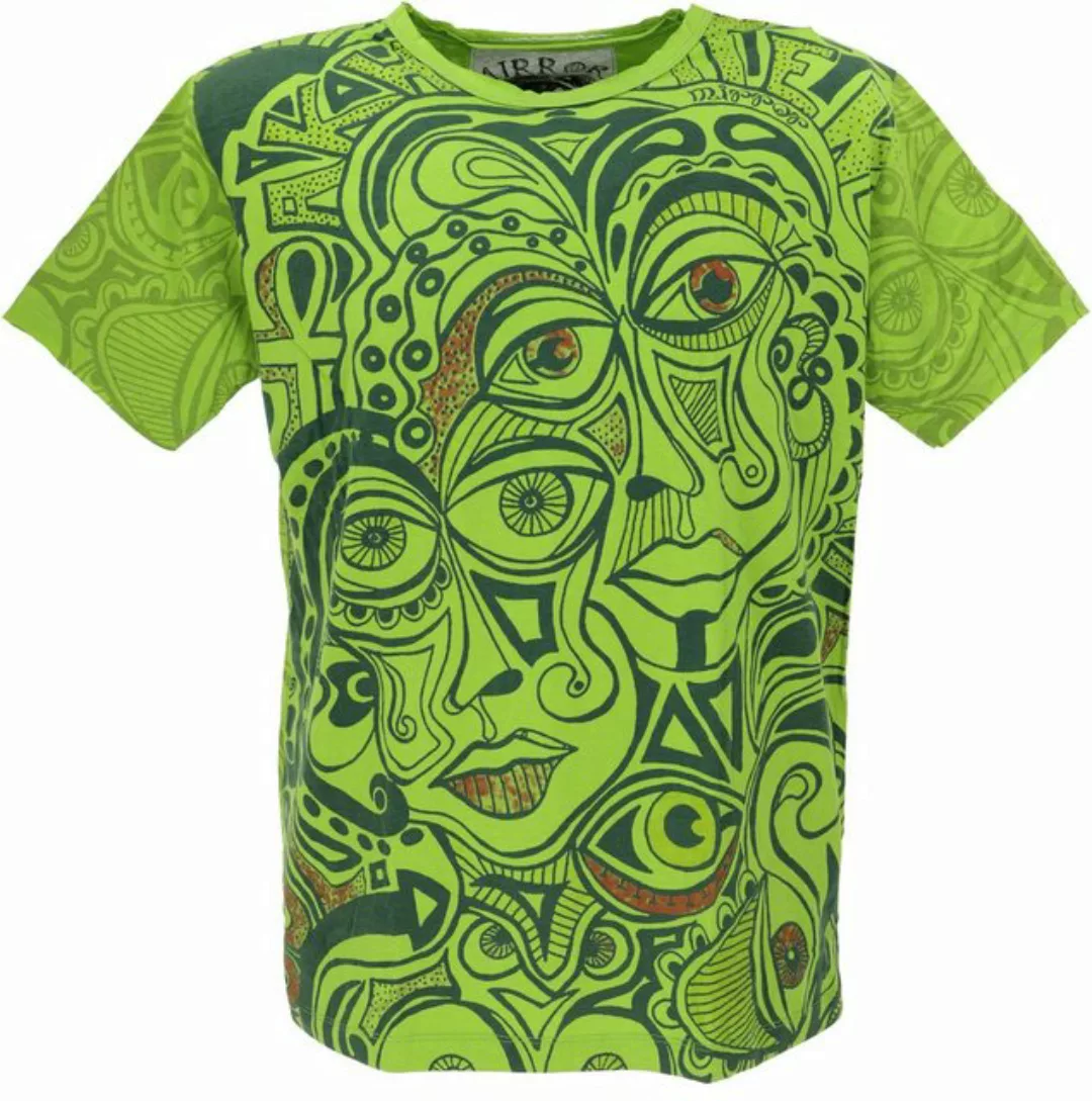 Guru-Shop T-Shirt Mirror T-Shirt - Faces/grün Goa Style, Festival, alternat günstig online kaufen