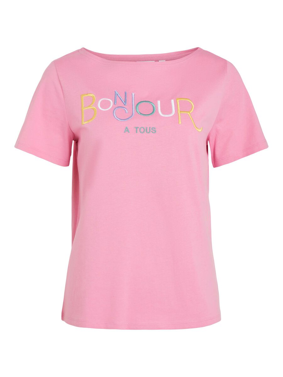 VILA Bedrucktes Baumwoll T-shirt Damen Pink günstig online kaufen