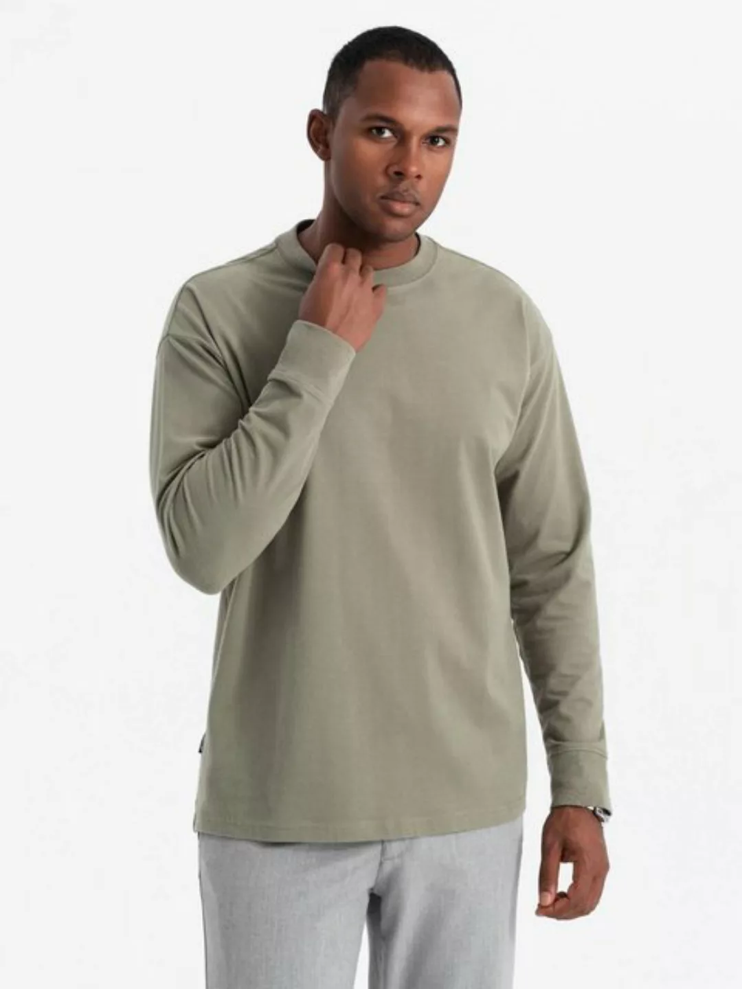 OMBRE Longsleeve Herren-Langarmshirt LOOSE FIT aus Baumwolle mit Rundhalsau günstig online kaufen