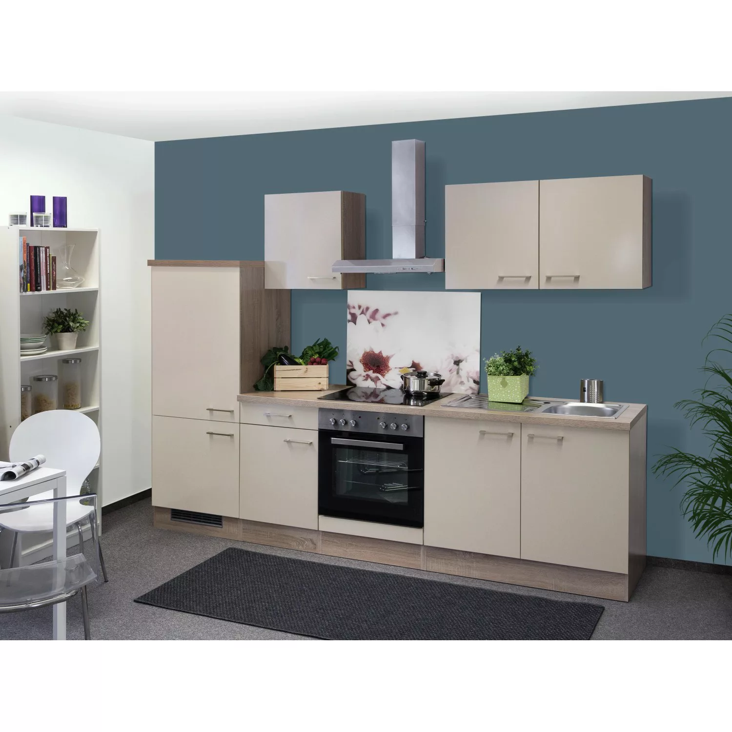 Flex-Well Exclusiv Küchenzeile Orlando 270 cm Kaschmir Glanz-Sonoma Eiche günstig online kaufen