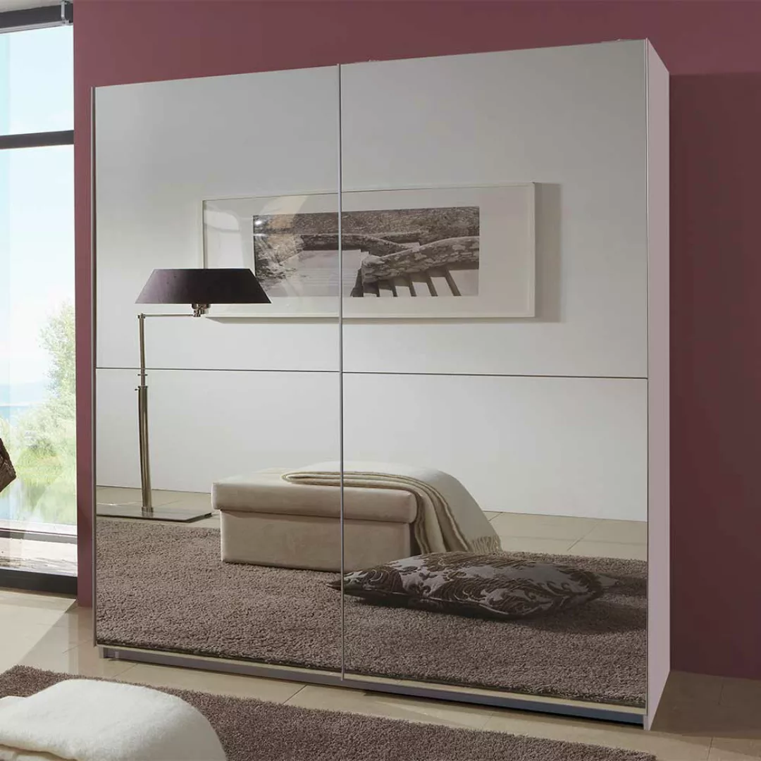 Schwebetürenschrank Weiß Spiegelfront 179 cm breit 198 cm hoch günstig online kaufen