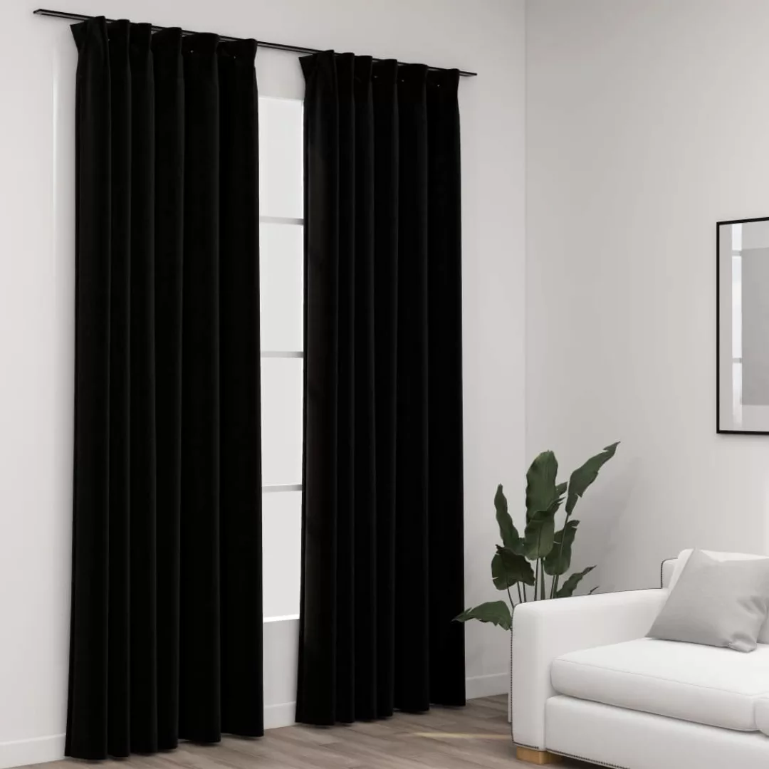 Verdunkelungsvorhänge Haken Leinenoptik 2stk. Schwarz 140x225cm günstig online kaufen