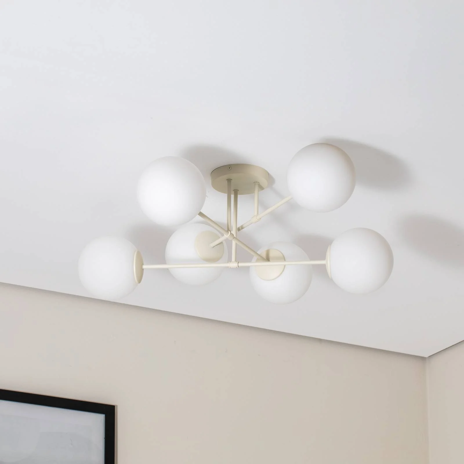 Deckenleuchte Moon, 87 cm, 6-flammig, sandfarben, Glas, E27 günstig online kaufen