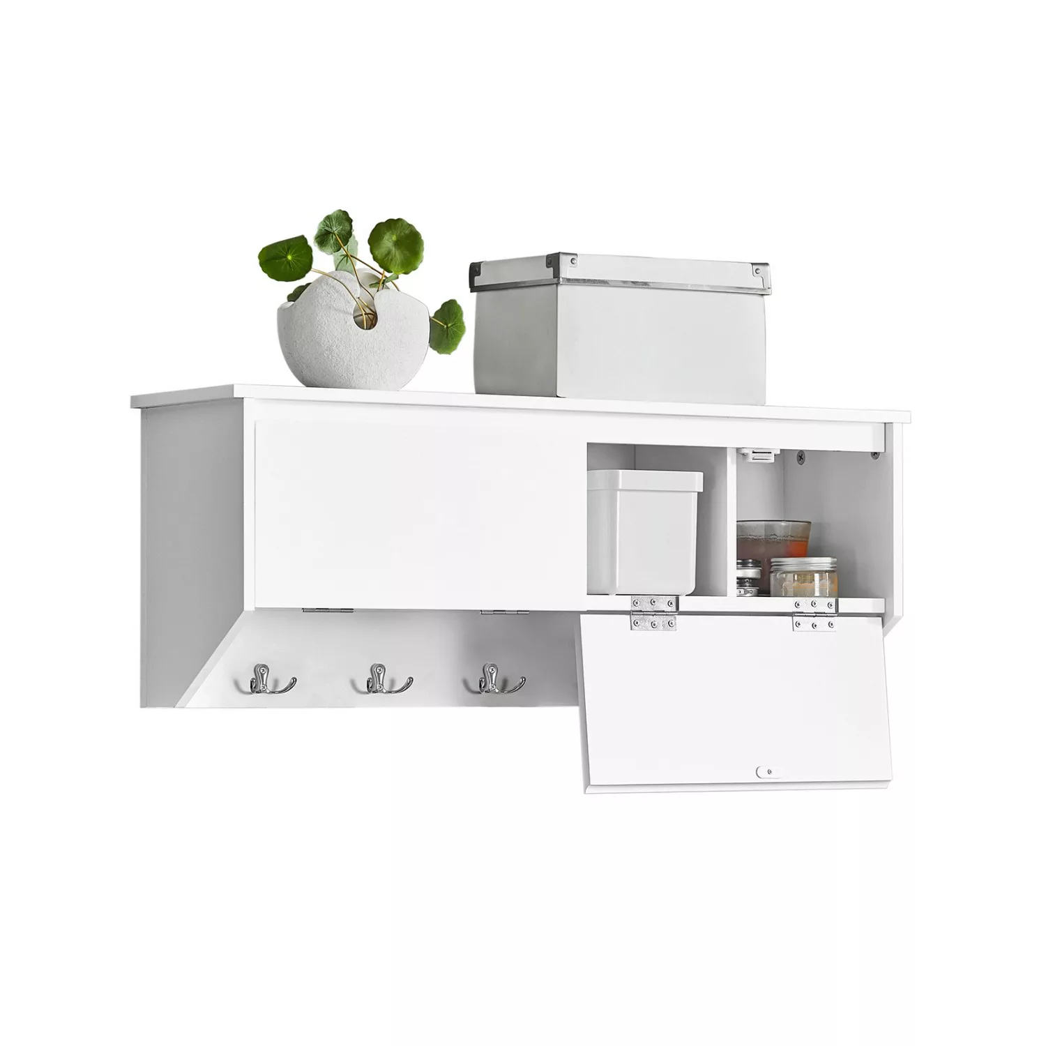 SoBuy Wandgarderobe mit 2 Klappen und 5 Haken MDF Weiß FHK24-W günstig online kaufen