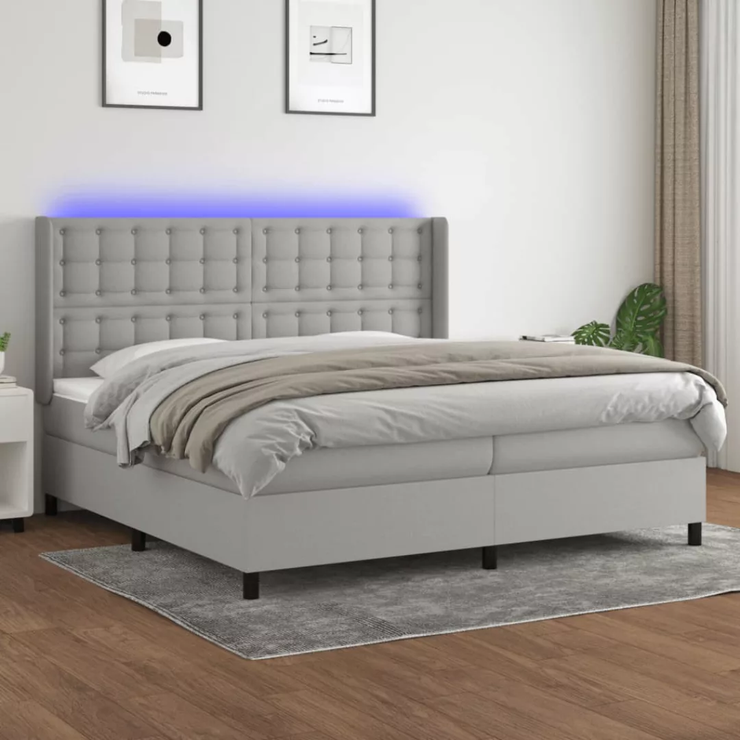 Vidaxl Boxspringbett Mit Matratze & Led Hellgrau 200x200 Cm Stoff günstig online kaufen
