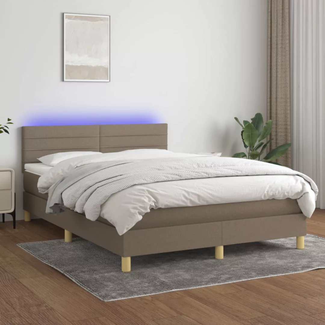 vidaXL Bettgestell Boxspringbett mit Matratze LED Taupe 140x200 cm Stoff Be günstig online kaufen