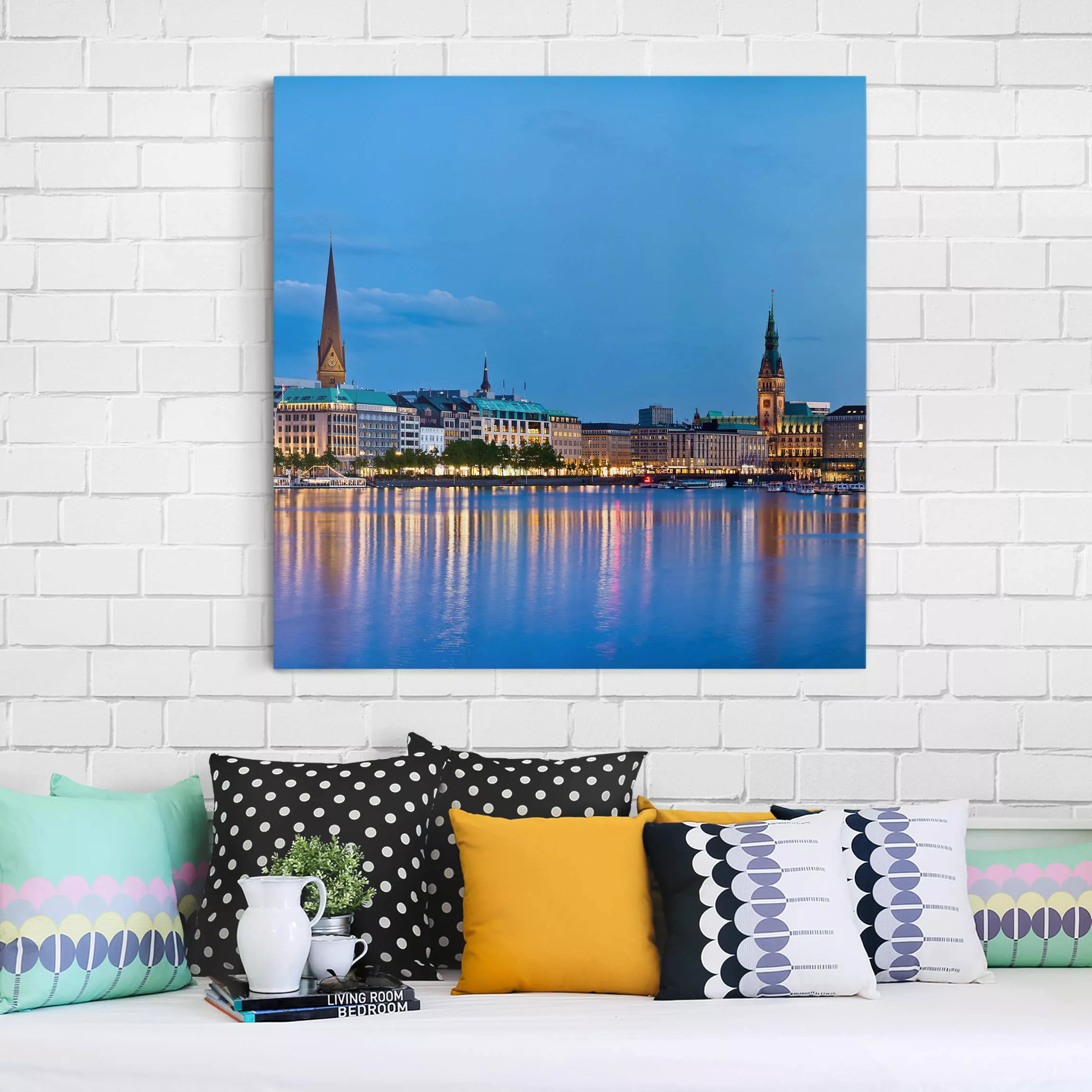 Leinwandbild - Quadrat Hamburg Skyline günstig online kaufen