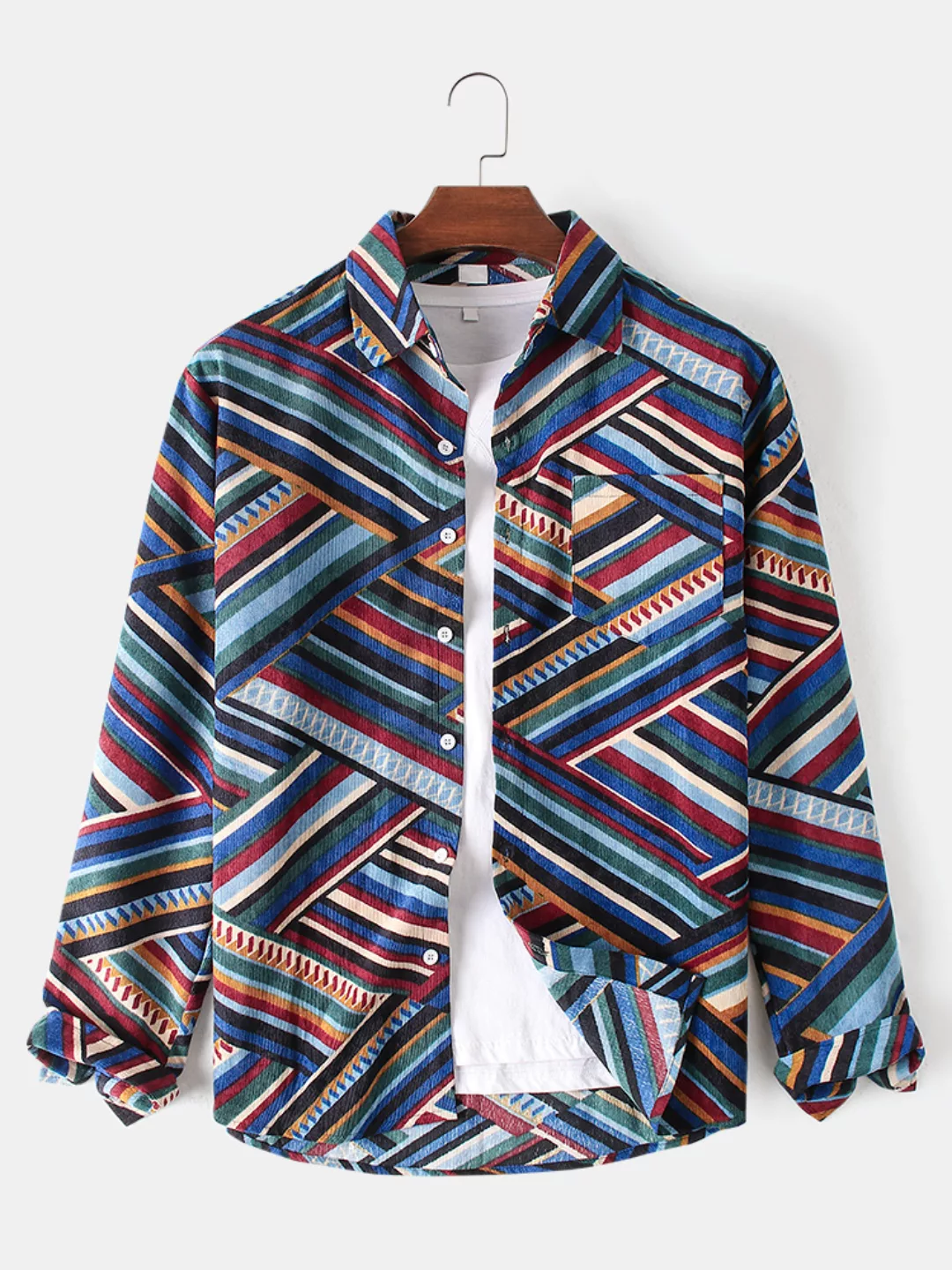 Mens Cotton Multi-Color Chevron Print Täglich Regelmäßige Langarmhemden günstig online kaufen