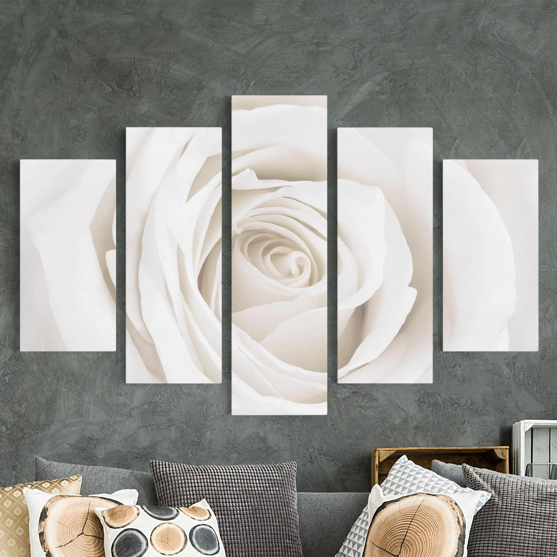 5-teiliges Leinwandbild - Querformat Pretty White Rose günstig online kaufen