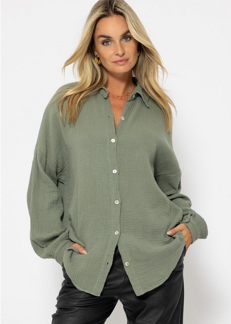 SASSYCLASSY Langarmbluse Oversize Musselin Bluse Damen kurz Langarm Elegant günstig online kaufen