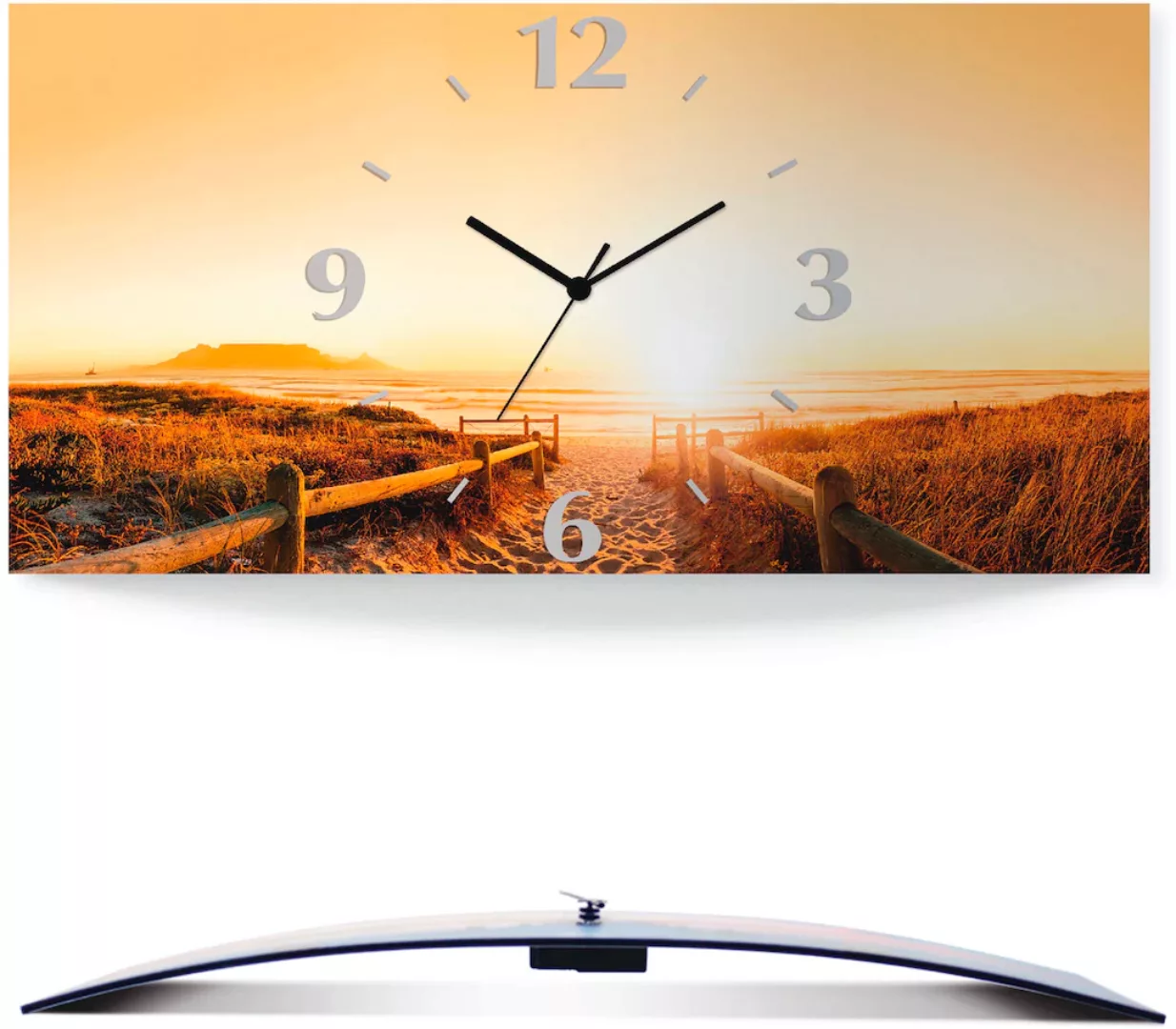 Artland Wanduhr "Sonnenuntergang Panorama Strand", 3D Optik gebogen, mit Qu günstig online kaufen