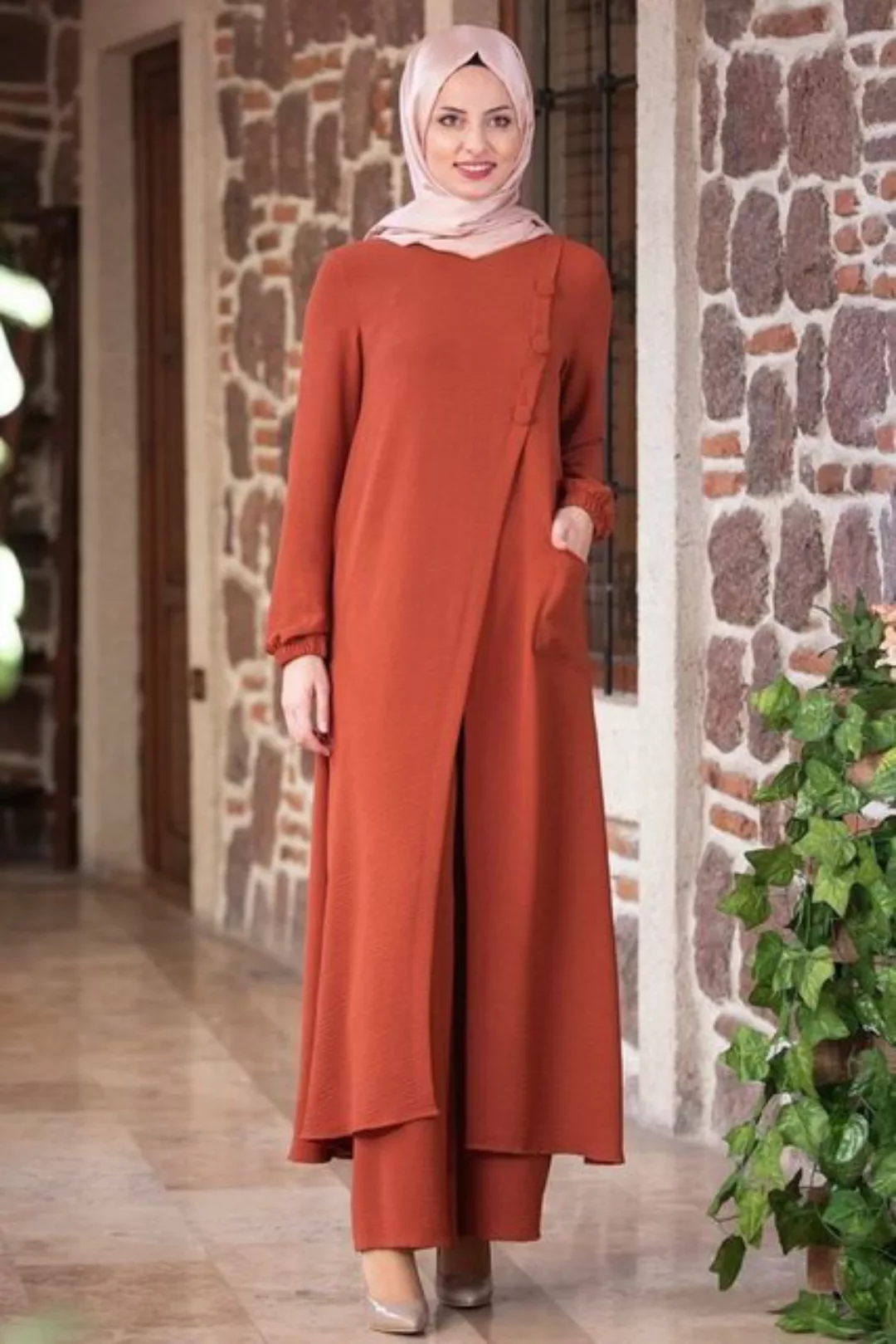 Modavitrini Longtunika mit Hose Damen Tunika Anzug Zweiteiler Hijab Kleidun günstig online kaufen