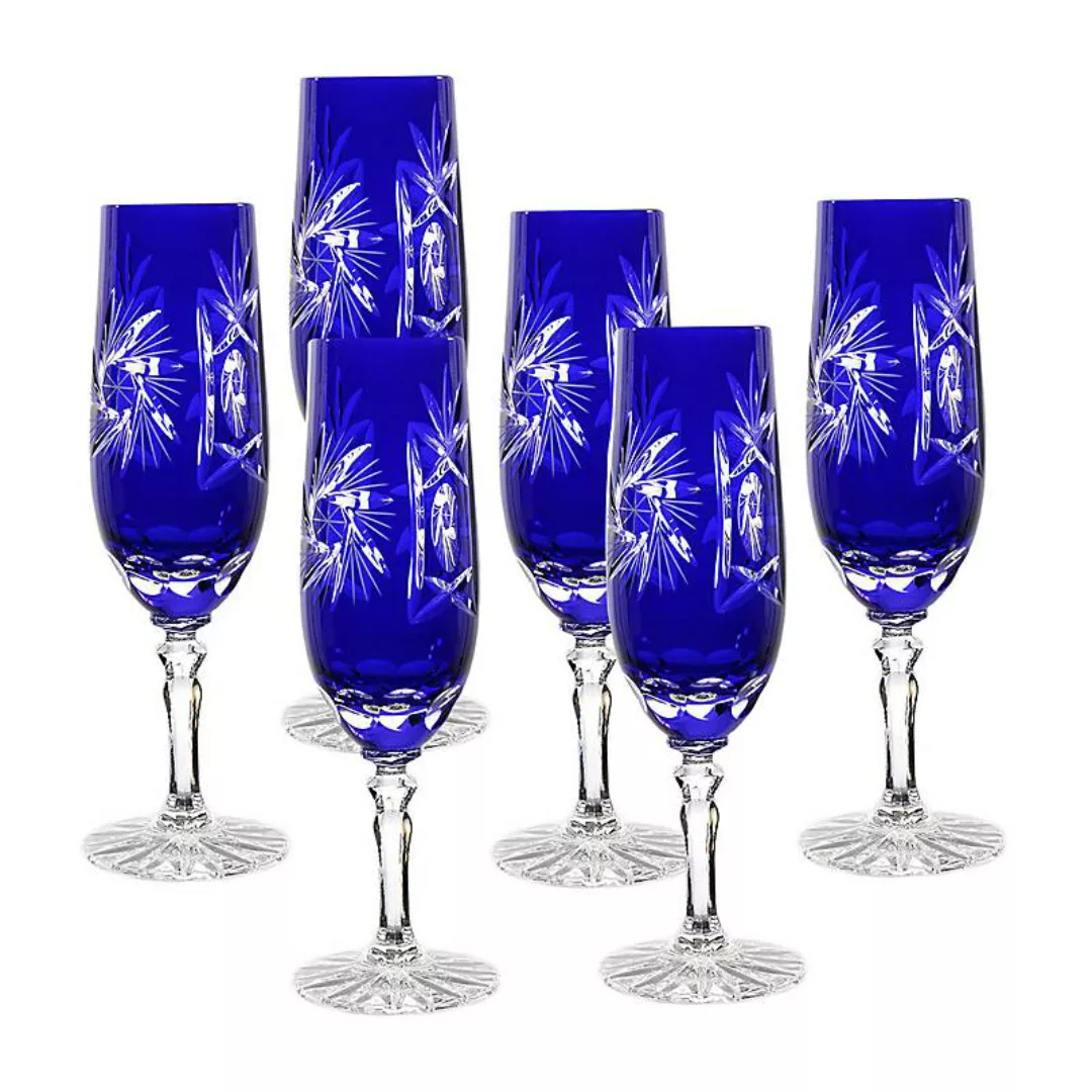 Sektflöte blau Schleuderstern 6er Set (180ml) günstig online kaufen