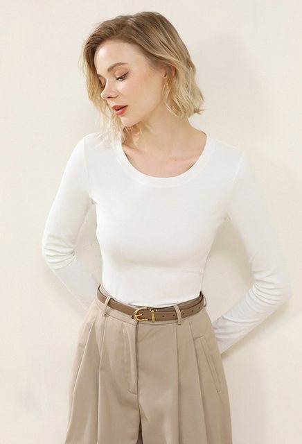CHENIN Langarmhemd Damen Bottom Shirt Women Rundhalsausschnitt Slim Shirt U günstig online kaufen