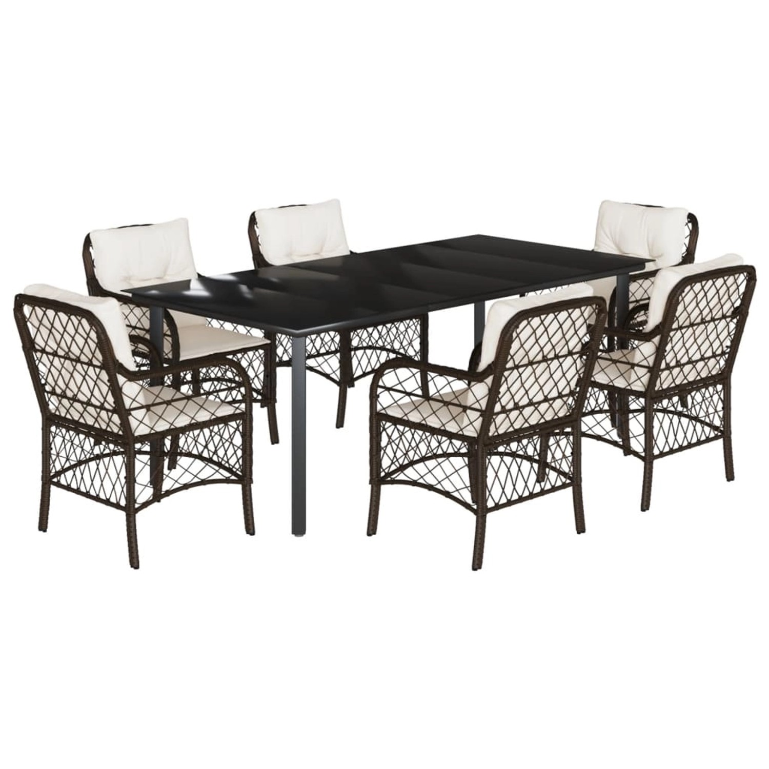 vidaXL 7-Tlg Garten-Essgruppe mit Kissen Braun Poly Rattan 3212122 günstig online kaufen