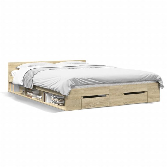 vidaXL Bett Bettgestell mit Schubladen Sonoma-Eiche 135x190cm Holzwerkstoff günstig online kaufen