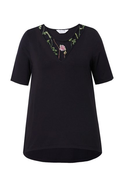 MIAMODA Rundhalsshirt T-Shirt A-Linie Blüten-Mesh-Einsatz günstig online kaufen