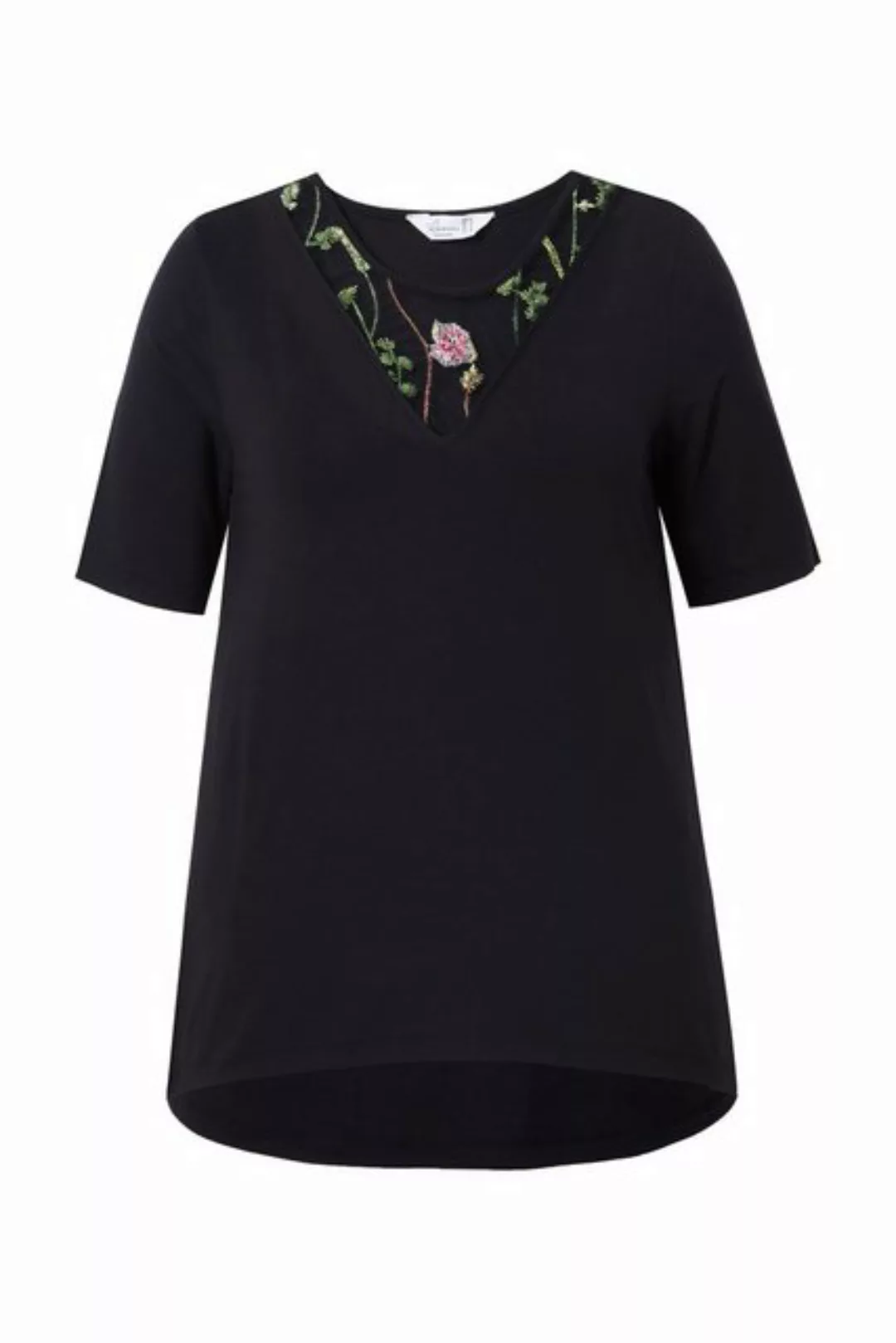 MIAMODA Rundhalsshirt T-Shirt A-Linie Blüten-Mesh-Einsatz günstig online kaufen