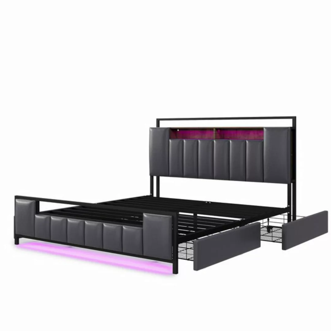 Gotagee Polsterbett Doppelbett LED Jugendbett flaches Bett Multifunktionsbe günstig online kaufen