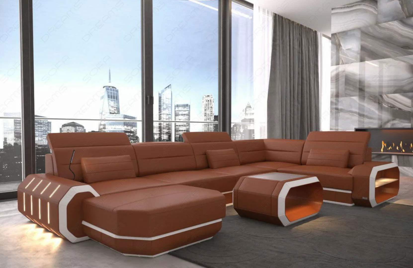 Sofa Dreams Wohnlandschaft Ledersofa Roma U Form Mini, Designersofa, Sofa m günstig online kaufen