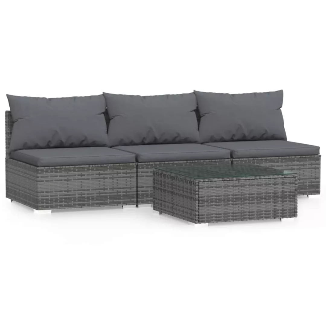 Vidaxl 4-tlg. Garten-lounge-set Mit Auflagen Grau Poly Rattan günstig online kaufen