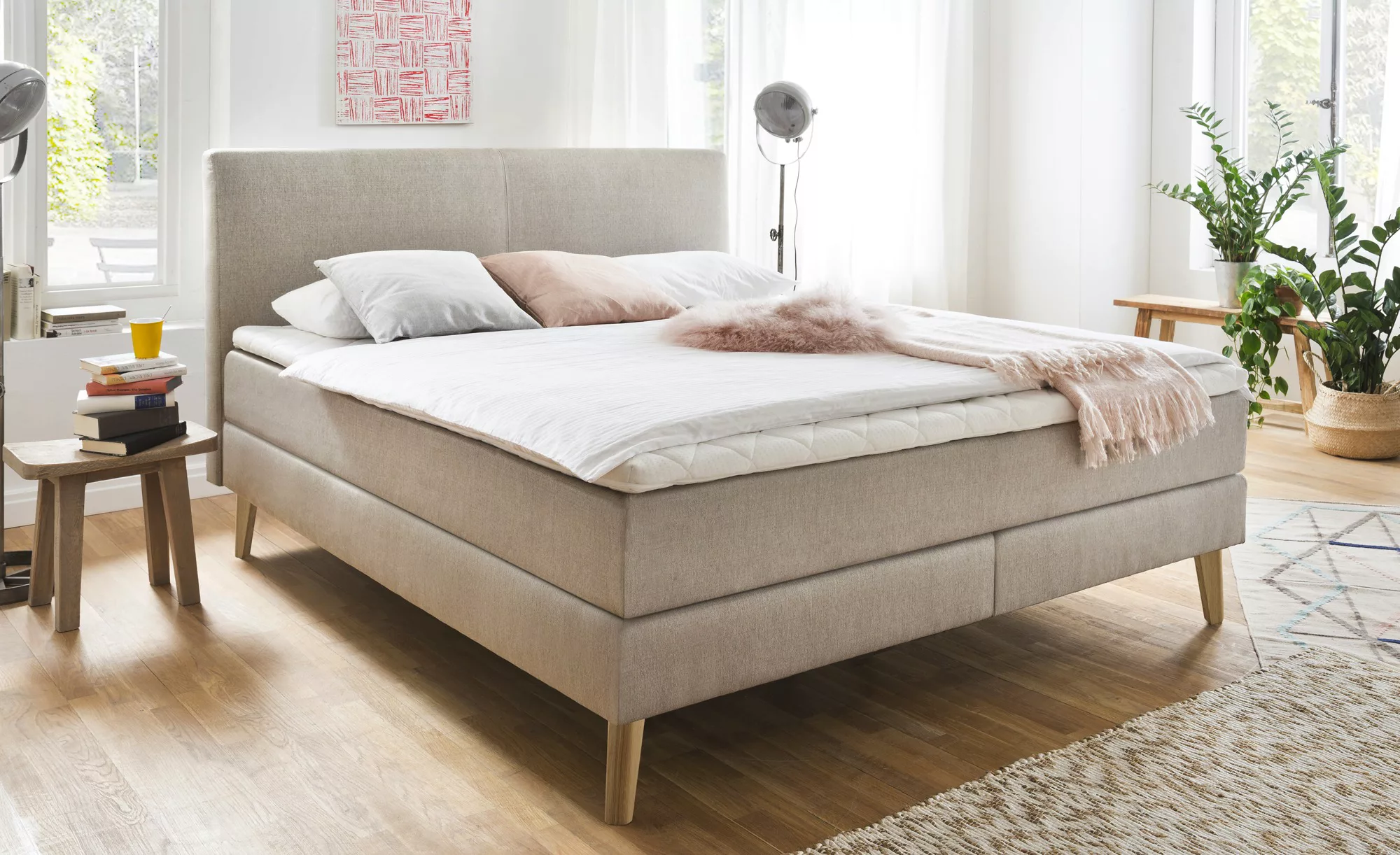 Boxspringbett  Oxfordshire ¦ beige ¦ Maße (cm): B: 163 H: 114 T: 213 Betten günstig online kaufen