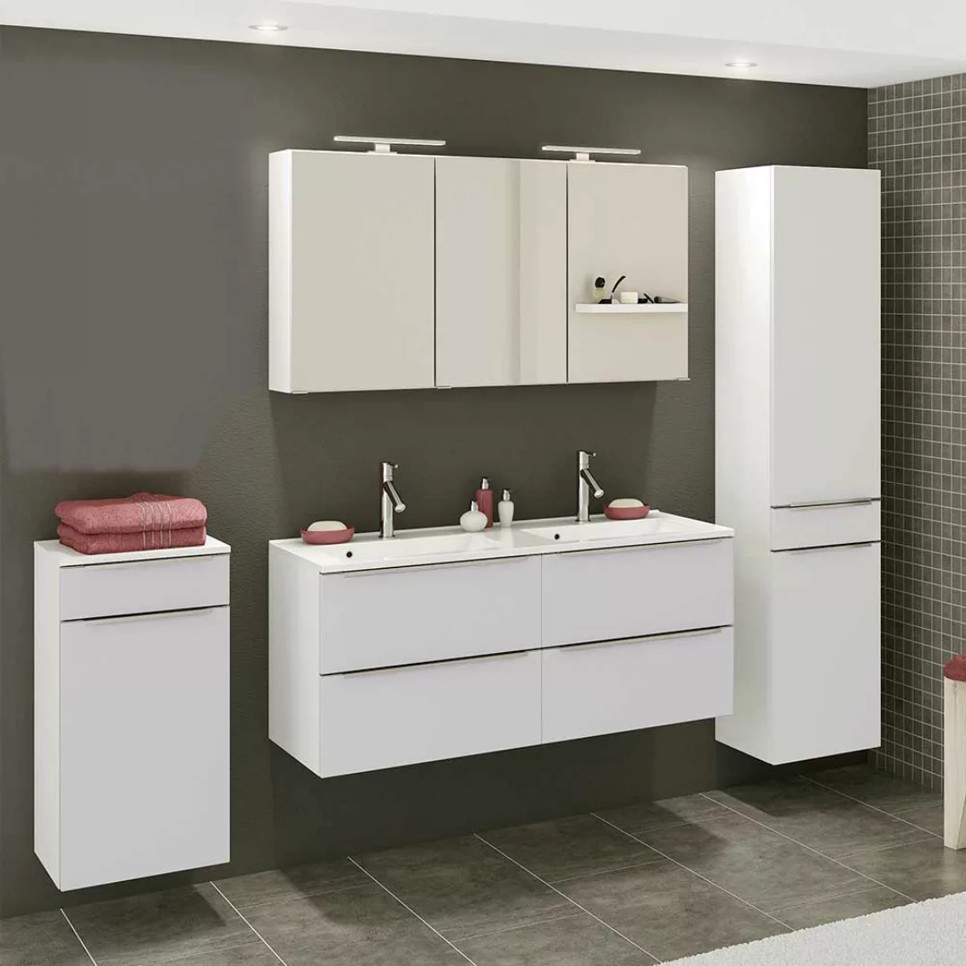 Badezimmer Komplett Kombination in Weiß Doppelwaschtisch (vierteilig) günstig online kaufen