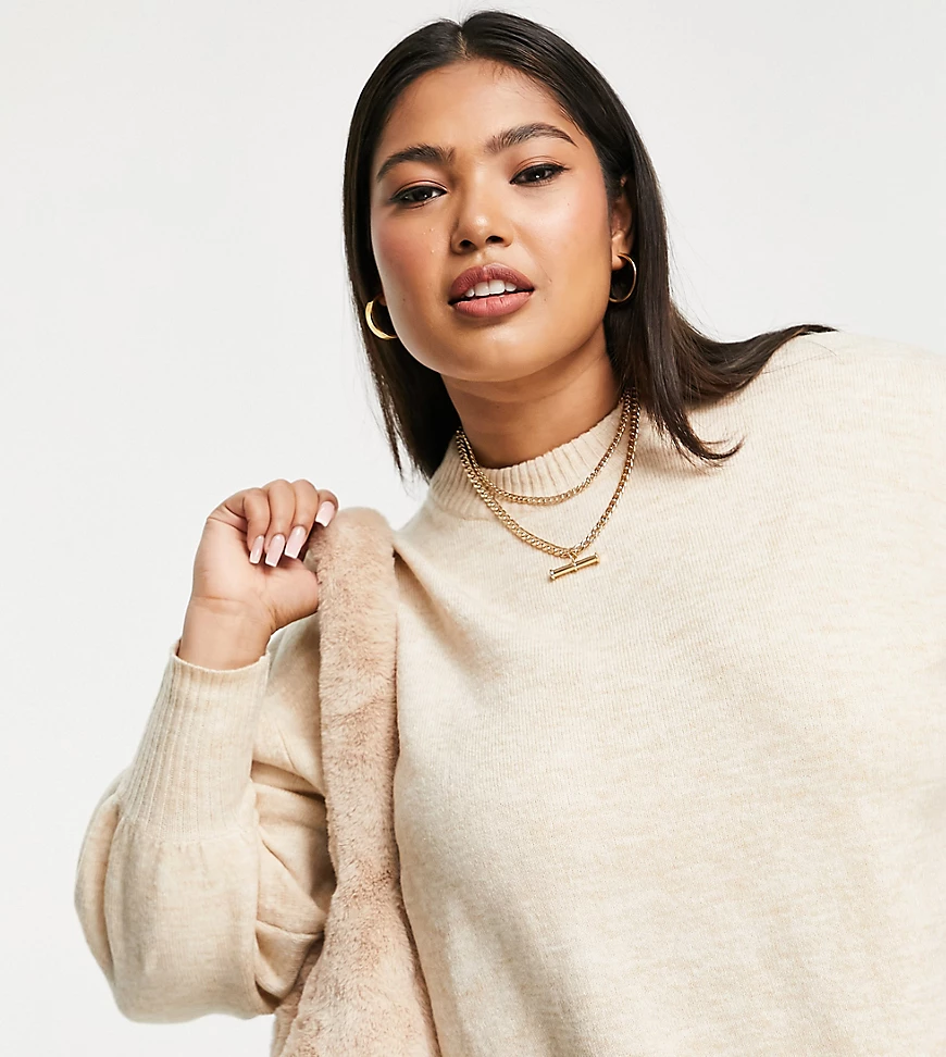 ASOS DESIGN Curve – Kastenförmiger Pullover in Hellbeige mit Rundhalsaussch günstig online kaufen
