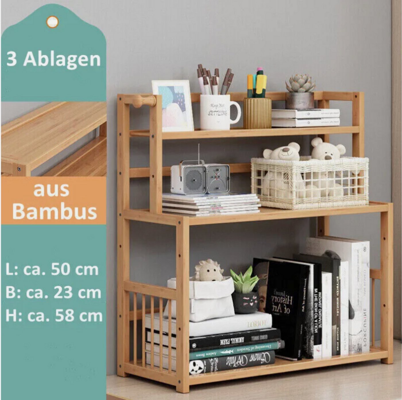 Holz Lichter Bücherregal Holzregal 3 Ebenen Standregal Küchenregal Wandrega günstig online kaufen