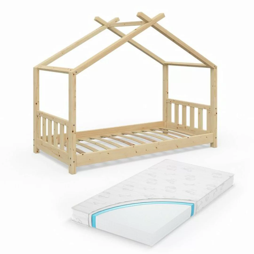 VitaliSpa® Hausbett Design, Naturholz, 80x160 cm mit Matratze günstig online kaufen