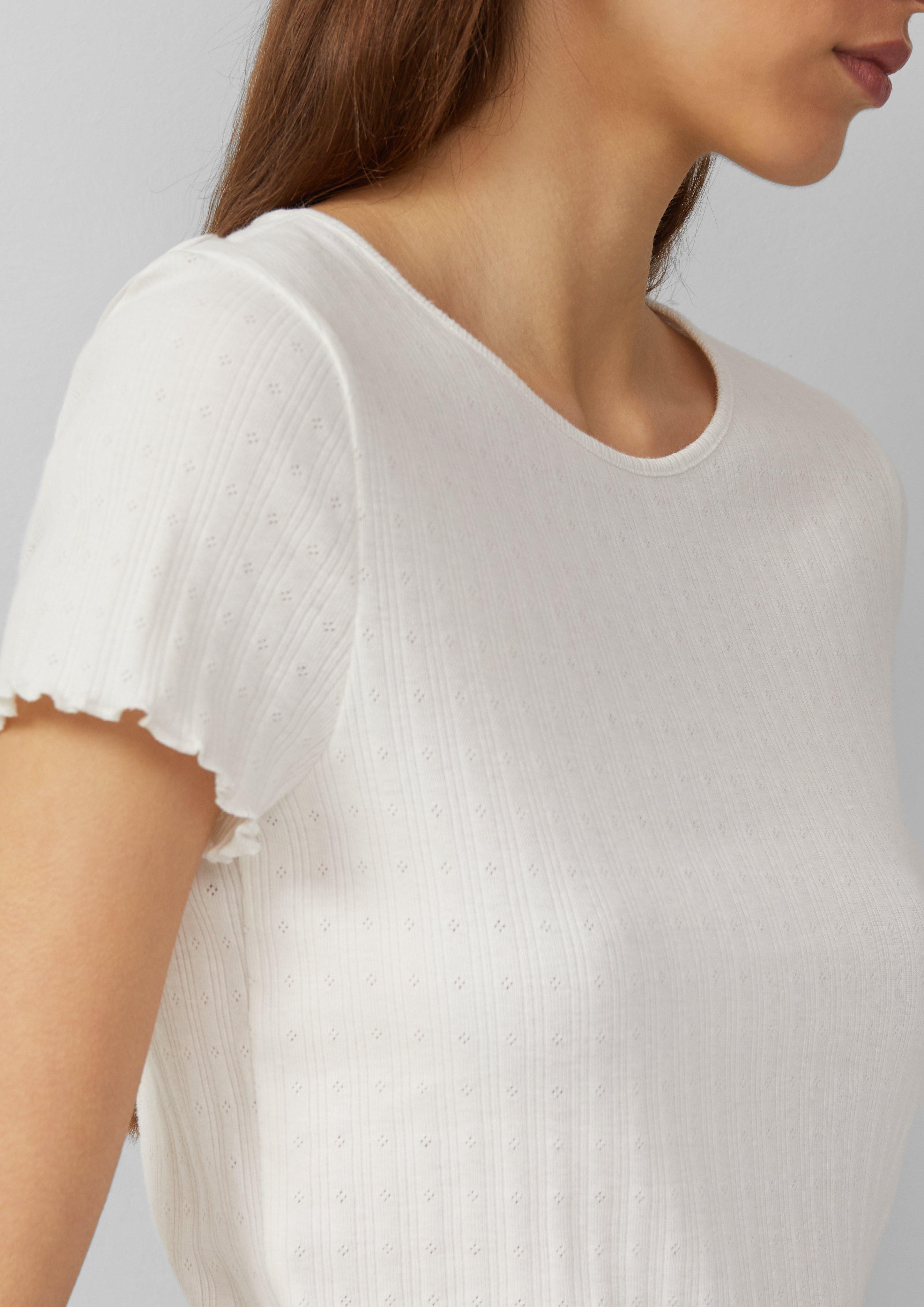 QS Kurzarmshirt T-Shirt mit Ajour-Muster Paspel günstig online kaufen