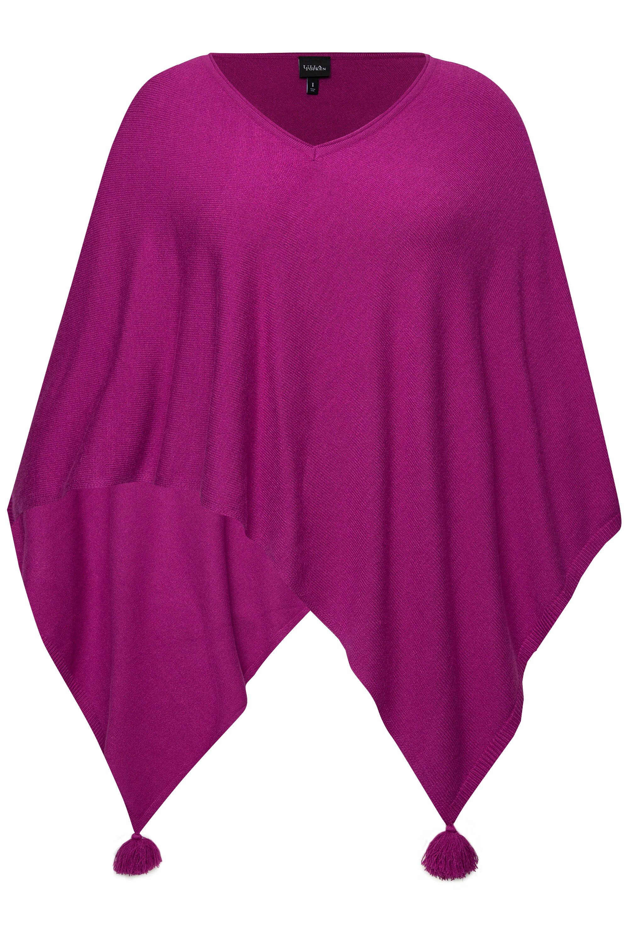 Ulla Popken Strickpullover Strick-Poncho Zipfelsaum Quaste günstig online kaufen