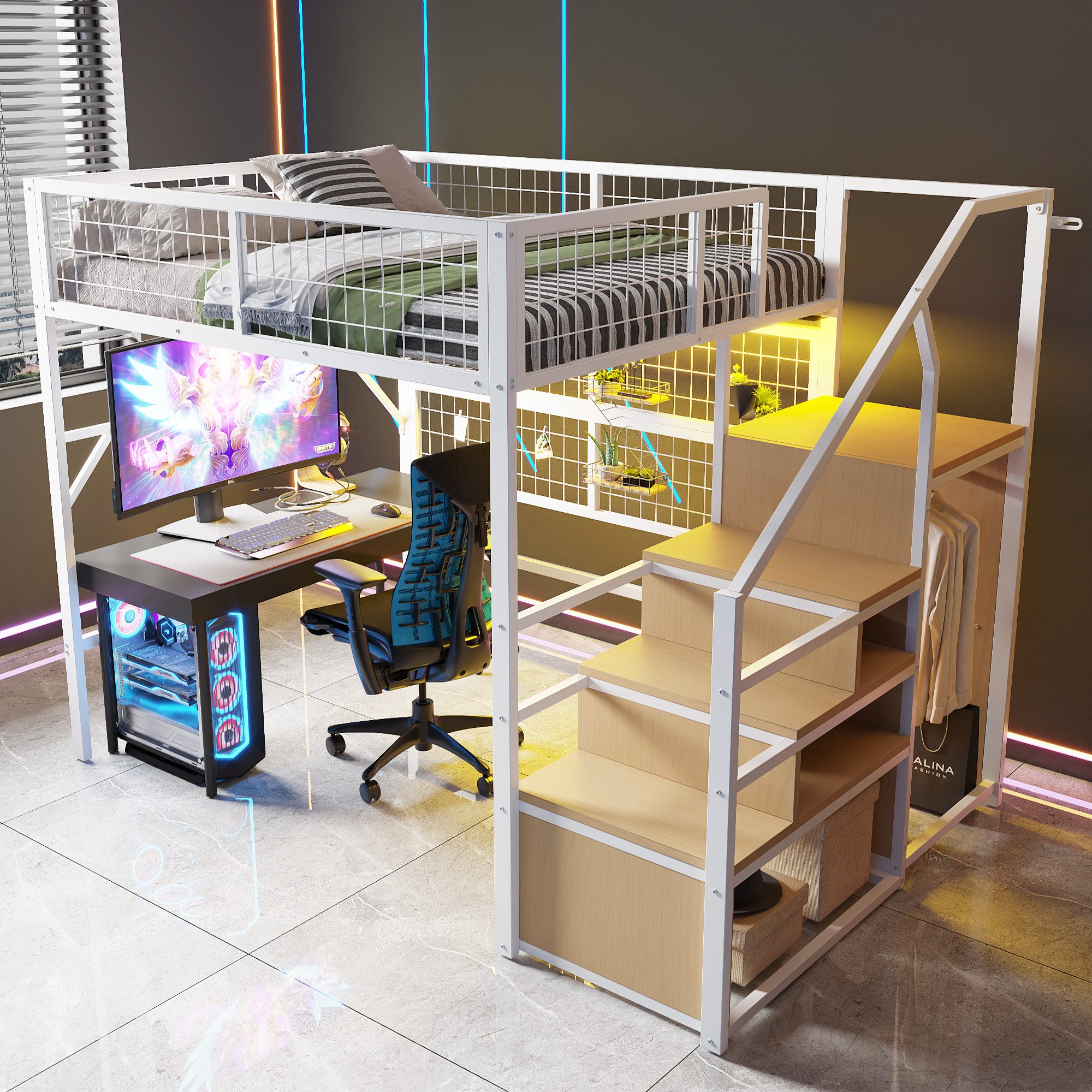 Ulife Hochbett Eisenbett Kinderbett Jugendbett mit günstig online kaufen