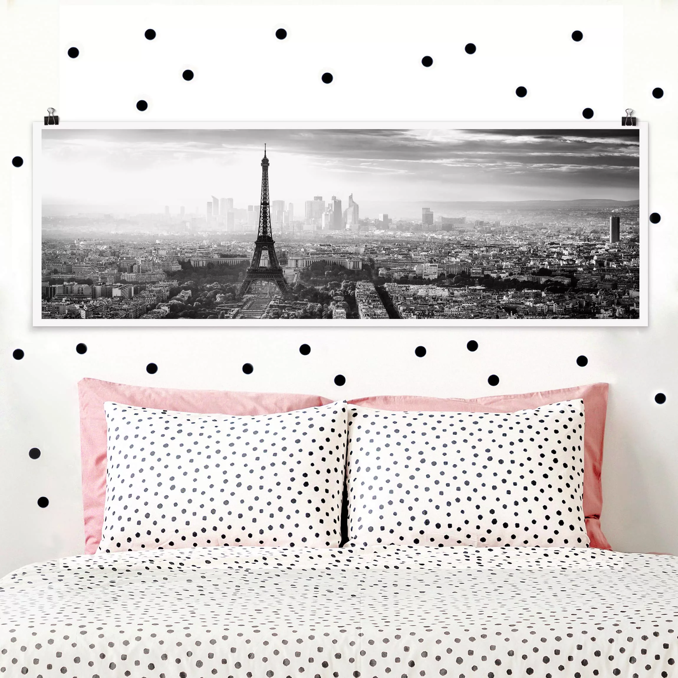 Panorama Poster Architektur & Skyline Der Eiffelturm von Oben schwarz-weiß günstig online kaufen