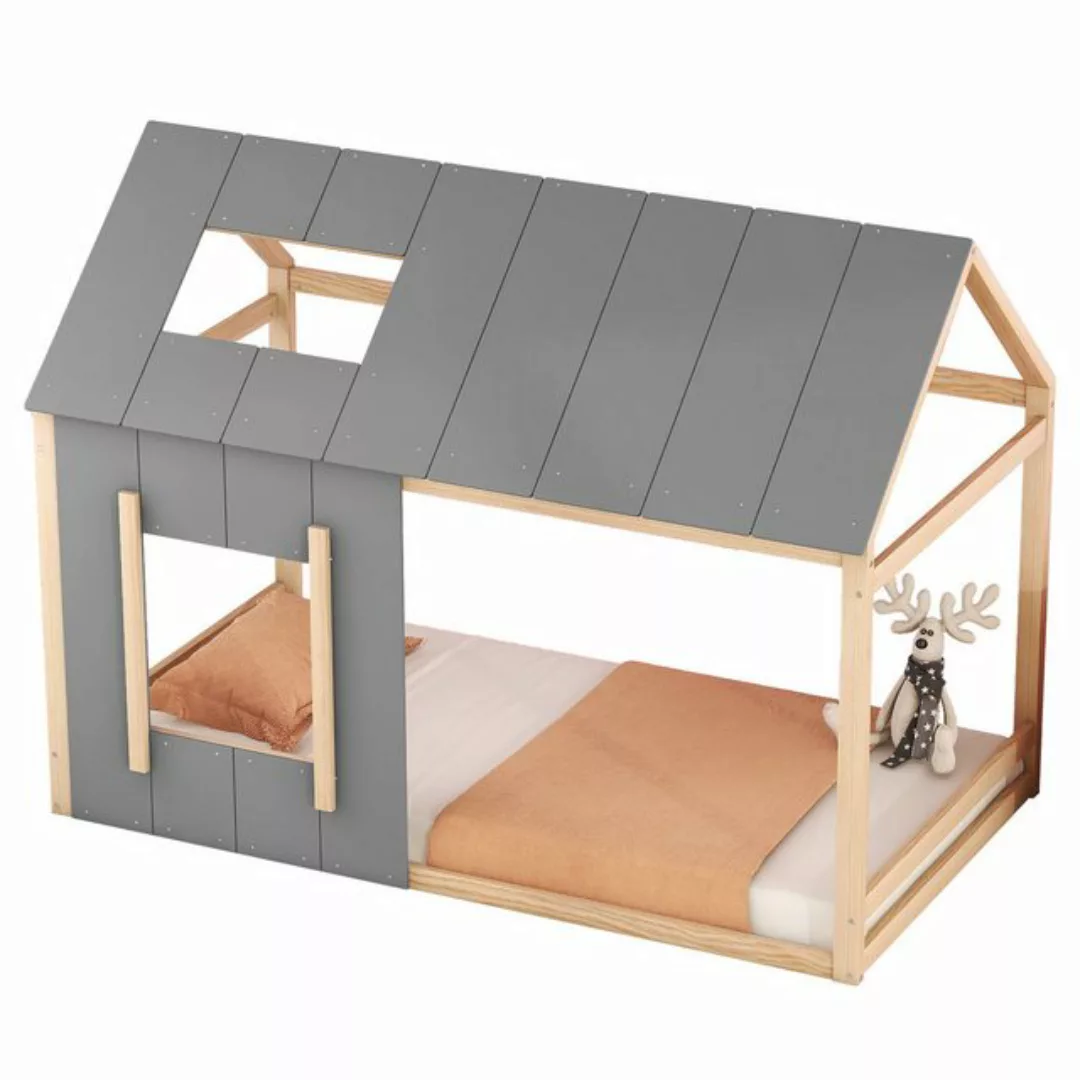 KoDise Kinderbett Holzbett 90 x 200cm Bettrahmen Hausbett mit Dach und Fens günstig online kaufen