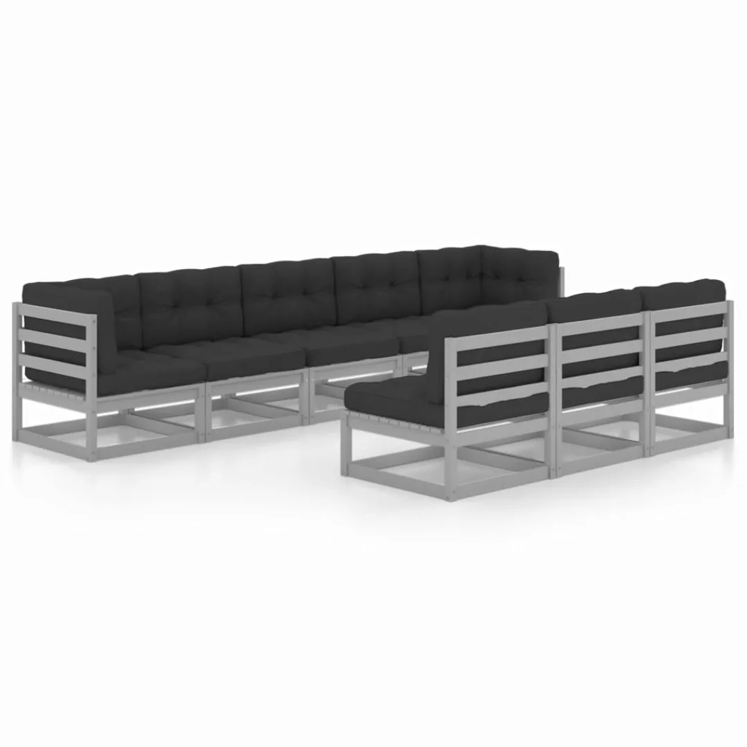 8-tlg. Garten-lounge-set Mit Kissen Grau Kiefer Massivholz günstig online kaufen