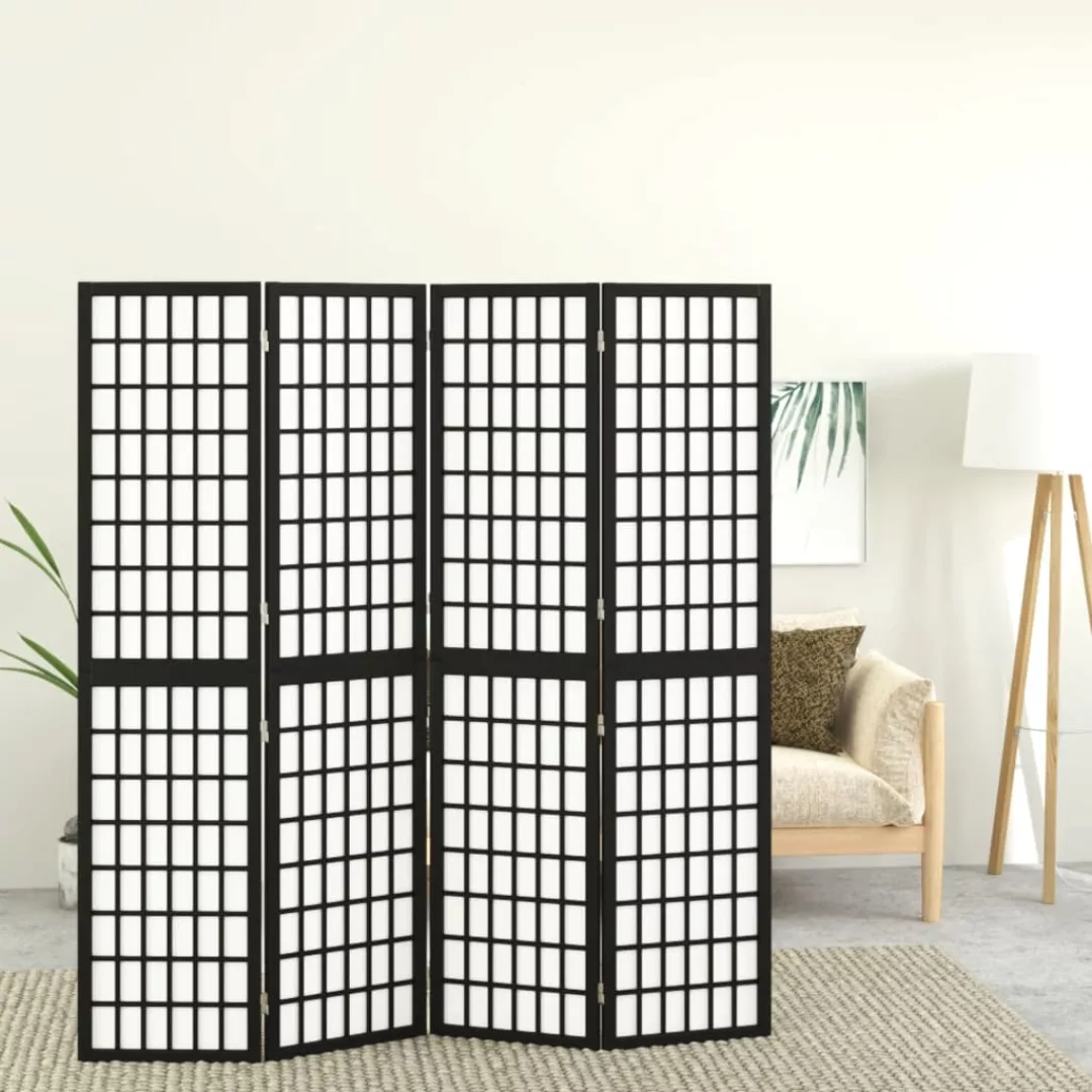 Vidaxl 4-tlg. Paravent Japanischer Stil Faltbar 160x170 Cm Schwarz günstig online kaufen