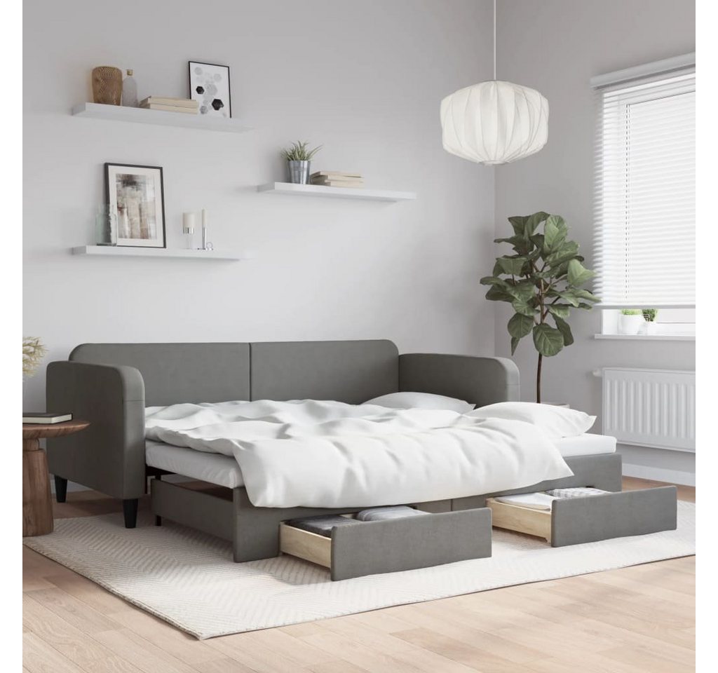 furnicato Bett Tagesbett Ausziehbar mit Schubladen Dunkelgrau 90x200 cm Sto günstig online kaufen