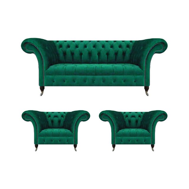 JVmoebel Chesterfield-Sofa Wohnzimmer Set Komplett 3tlg Grün Sofagarnitur T günstig online kaufen