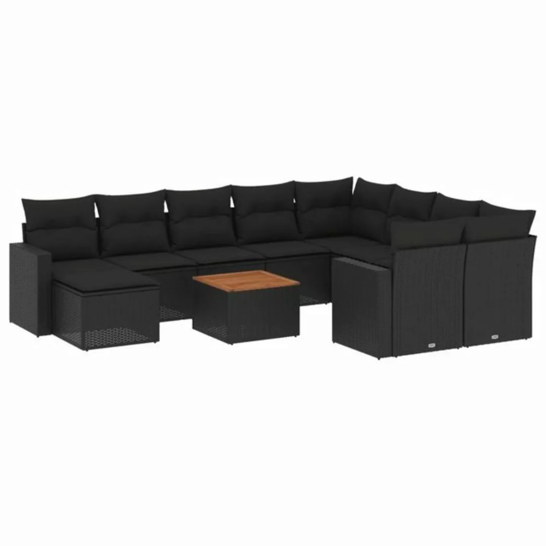 vidaXL Sofaelement 11-tlg. Garten-Sofagarnitur mit Kissen Schwarz Poly Ratt günstig online kaufen