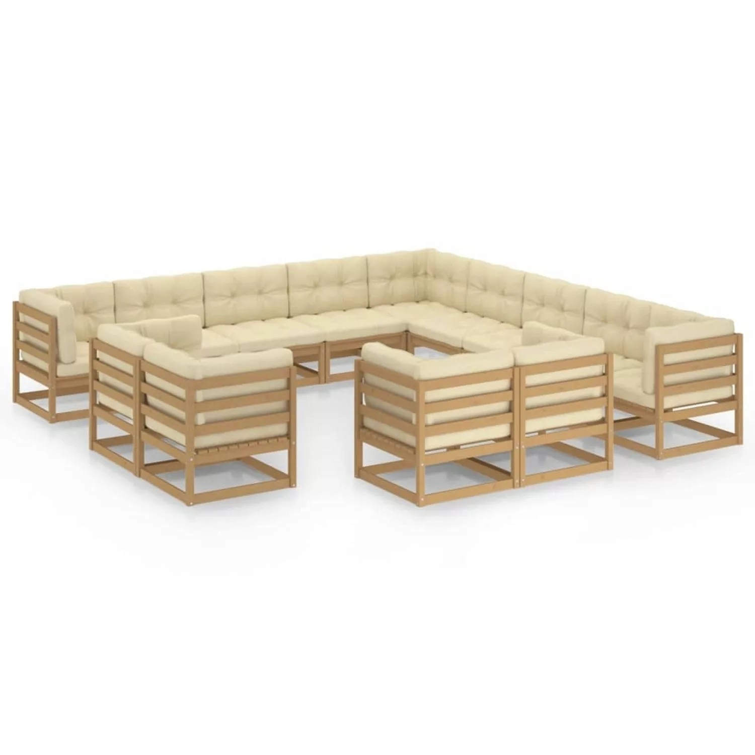 13-tlg. Garten-lounge-set Kissen Honigbraun Kiefer Massivholz günstig online kaufen