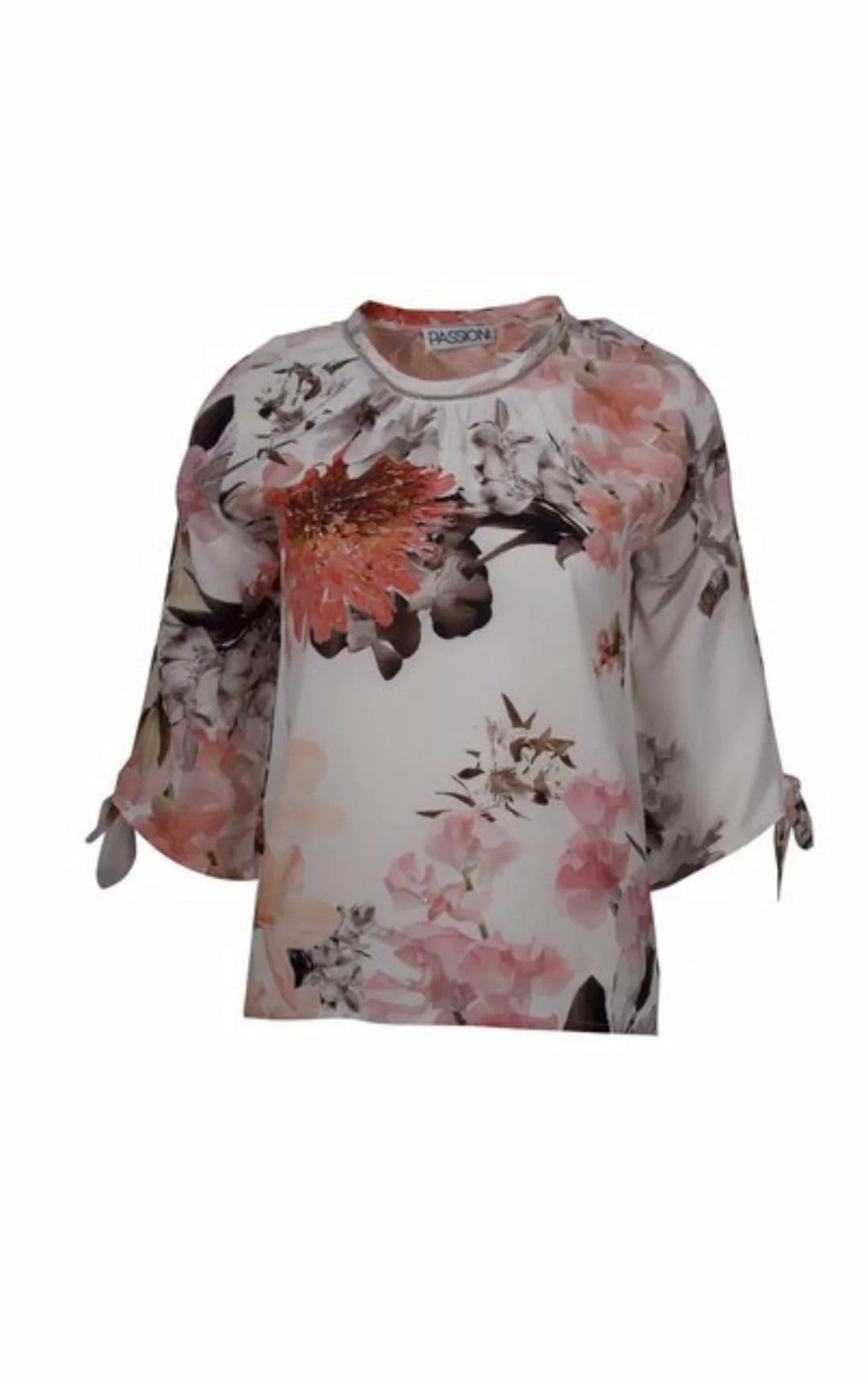 Passioni Druckbluse in Weiß, mit buntem Floral Print und Halbärmeln mit Bin günstig online kaufen