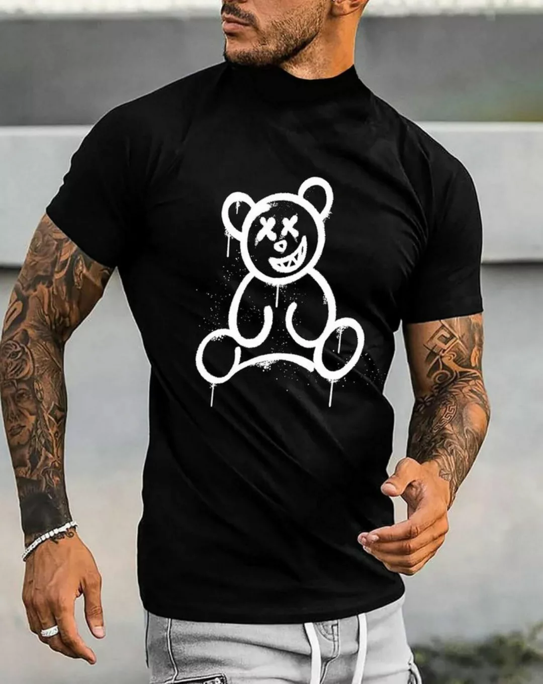 RMK T-Shirt Herren Shirt mit Bärendruck Bear Smiley aus Baumwolle günstig online kaufen