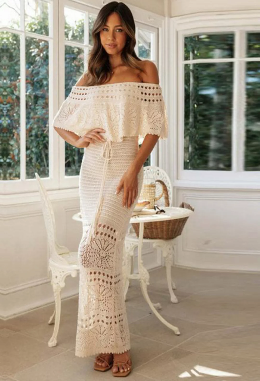 SEGUEN Sommerkleid Damenmode Freizeitkleid mit Schal Kleid Set (Sommer Stri günstig online kaufen