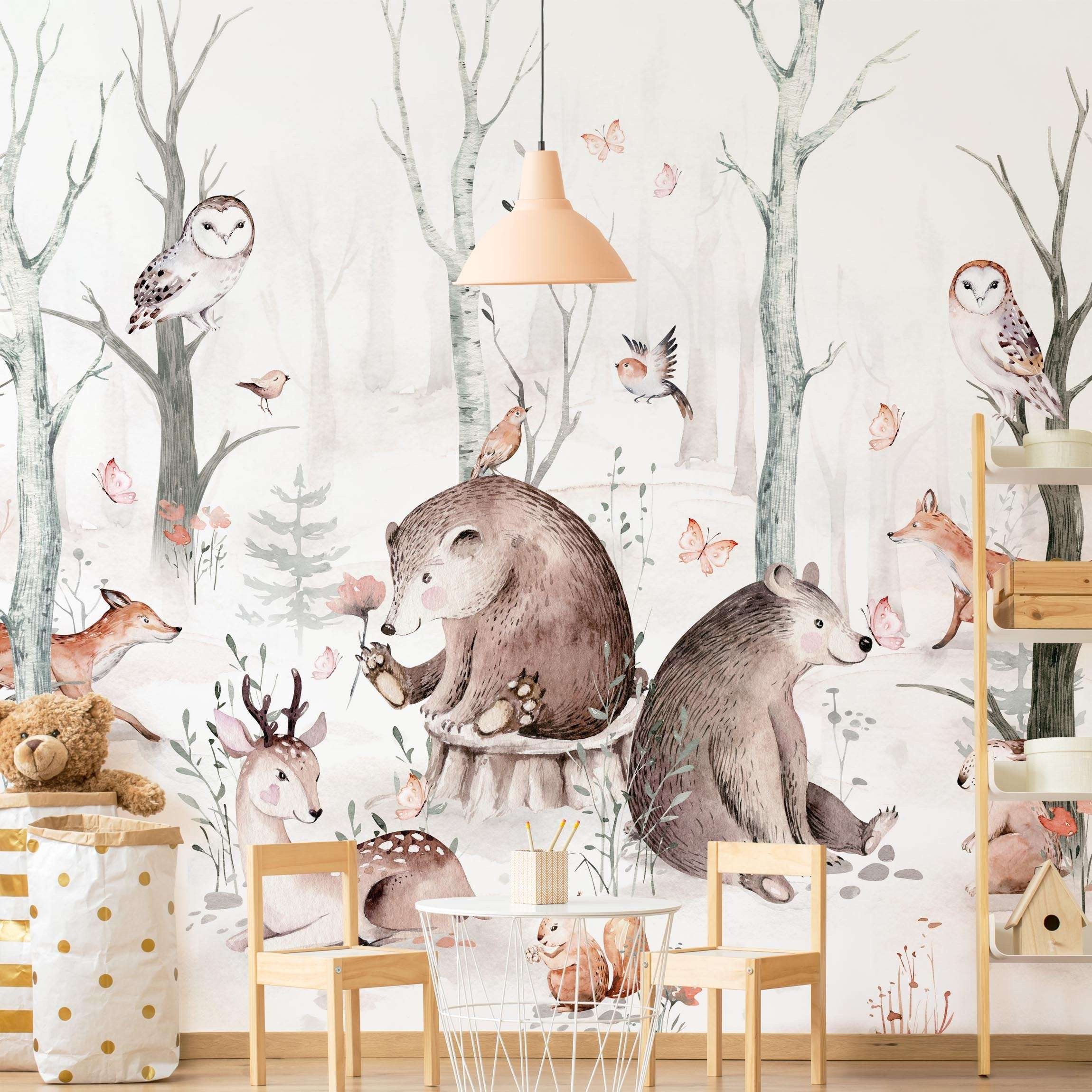 Bilderdepot24 Kindertapete Kinderzimmer Aquarell Waldtierfreunde Bär günstig online kaufen